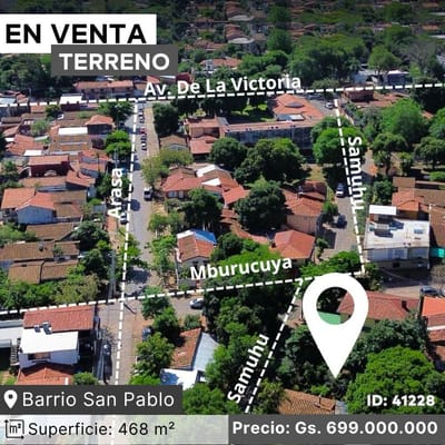 Vendo terreno 468 m2 Bo. San Pablo Asunción