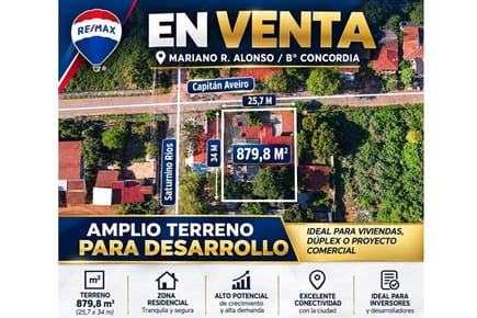 EN VENTA | Mariano R. Alonso | AMPLIO TERRENO PARA DESARROLLO 880 m²