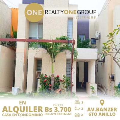 EN ALQUILER CASA DENTRO DE CONDOMINIO ALASSIO Avenida Banzer - 6to Anillo.