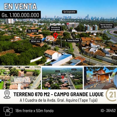 Terreno 670 m² sobre Av. Gral. Aquino | Luque