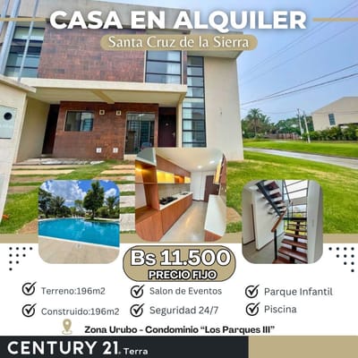 Lujosa Casa En Alquiler En Condominio Parques Del Urubo