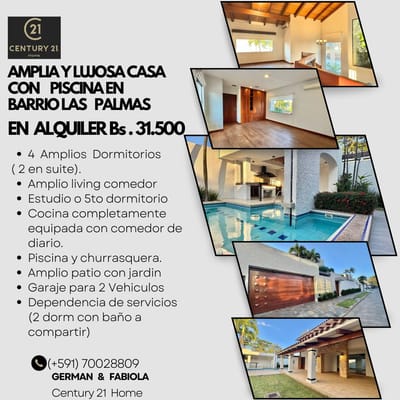 LUJOSA CASA DE 4 DORMS. CON PISICNA EN B. LAS PALMAS EN ALQUILER