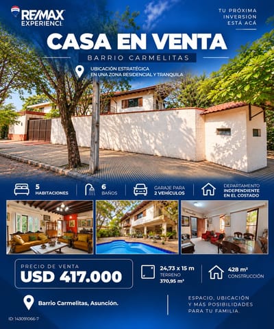 ???? CASA EN VENTA | BARRIO CARMELITAS – ASUNCIÓN