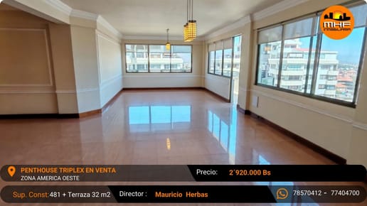 Super Ocasión Penthouse Triplex En Venta 5 Dorm. Zona América Oeste Cochabamba