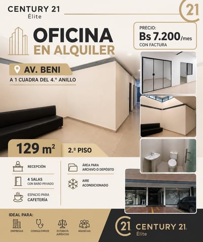 Oficina en alquiler sobre Av. Beni - 4to anillo