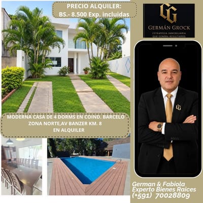 AMPLIA CASA DE 4 DORITORIOS EN ALQUILER EN CONDOMINIO,ZONA NORTE