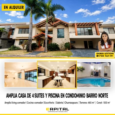 EN CONDOMINIO BARRIO NORTE – ALQUILO AMPLIA CASA DE 4 SUIT