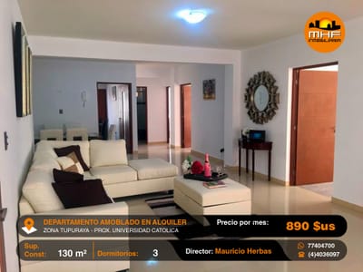 DEPARTAMENTO COMPLETAMENTE AMOBLADO EN ALQUILER POR SEMANAS O MESES