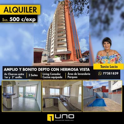 Bonito departamento de 2 dormitorios sobre av Charcas