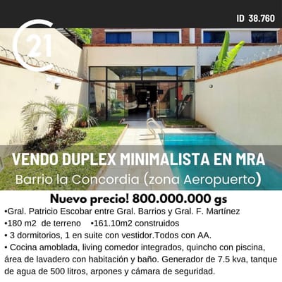 ✨ Vendo dúplex estilo minimalista con piscina en Mariano Roque Alonso. 