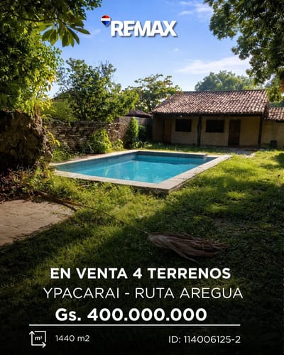 VENDO TERRENO DE 1440m2 A METROS DE LA RUTA AREGUA -YPACARAI