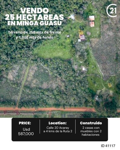 EV VENTA TERRENO DE 25 HECTAREAS EN MINGA GUASU