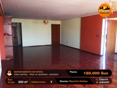 AMPLIO DEPARTAMENTO EN VENTA 200 M2 ZONA CENTRAL 