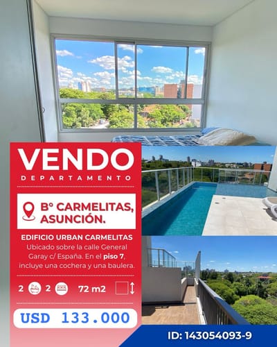 Vendo departamento de 2 dormitorios en carmelitas
