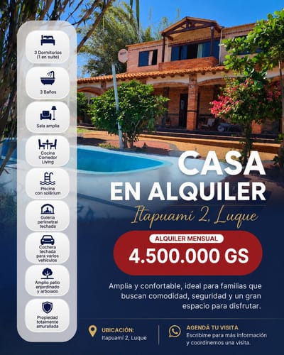 CASA EN ALQUILER – ITAPUAMÍ 2, LUQUE
