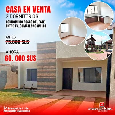 CASA EN VENTA DE 2 DORMITORIOS 2 BAÑOS EN CONDOMINIO