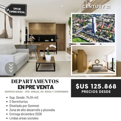 DEPARTAMENTOS EN PRE VENTAS DE 1 Y 2 DORMITORIOS EN EDIF. SOLAZ