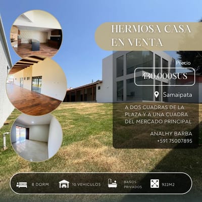 Casa en Venta en Samaipata con 10 Habitaciones – Excelente Ubicación