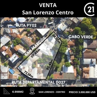 Vendo Terreno en el Centro de San Lorenzo de 6.999 m2