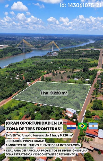 Vendo terreno de 19220 m2 cerca del nuevo Puente de la Integración