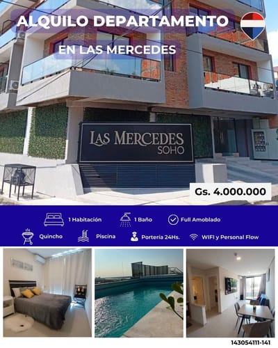 Alquilo departamento de 1 habitación Amoblado con wifi en las Mercedes 