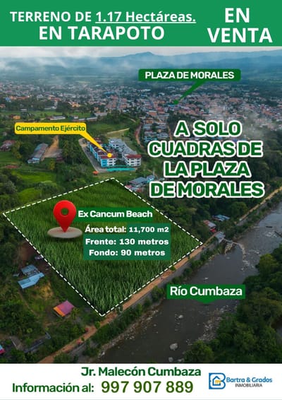 1 HECTÁREA/11700 M2, Tarapoto, A Orilla Del Río Cumbaza Zona Turística