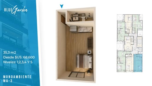 MONOAMBIENTE EN PRE VENTA EN EDIFICIO BLUE GARDEN