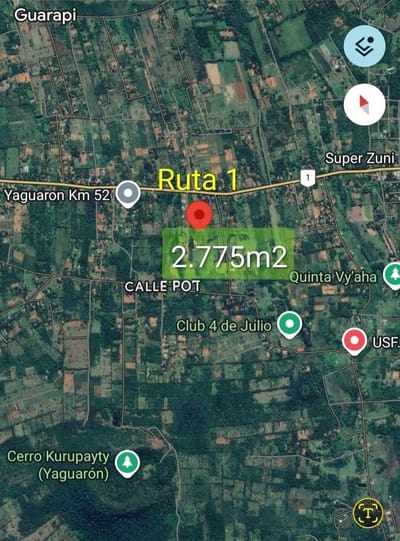 Vendo imponente propiedad de 2.775 m2 en Yaguarón Km.53 a 2 cuadras de la Ruta 1