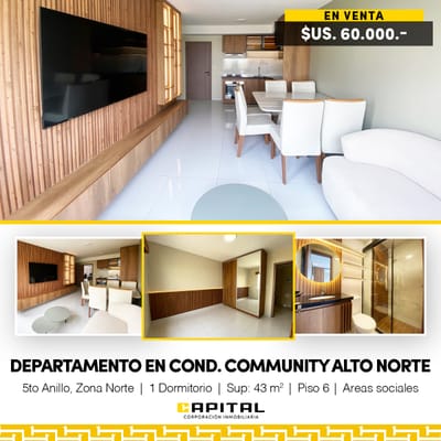 DEPARTAMENTO DE 1 DORMITORIO EN VENTA EN ZONA NORTE Y 5TO ANILLO