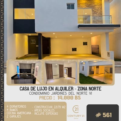 CASA  LUJOSA DE 4 DORMITORIOS EN ALQUILER COND. JARDINES DEL NORTE