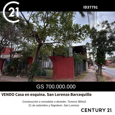 EN VENTA CASA EN ESQUINA-SAN LORENZO 