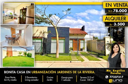 CASA EN VENTA EN JARDINES DE LA RIVIERA DE 2 DORMITORIOS
