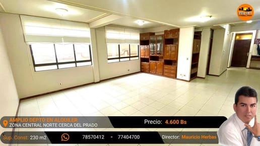 AMPLIO DEPTO EN ALQUILER PLANTA BAJA CON PATIO ZONA EL PRADO CBBA