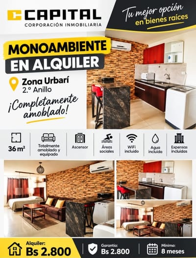 MONOAMBIENTE AMOBLADO EN ALQUILER – URBARÍ