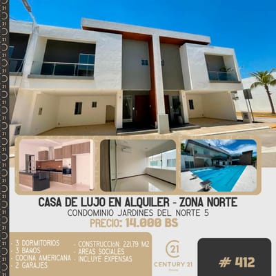 ESPECTACULAR CASA EN CONDOMINIO JARDINES DEL NORTE,EN ALQUILER, 