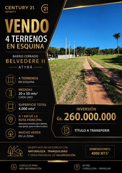 Vendo 4 Terrenos en la ciudad de ATYRA