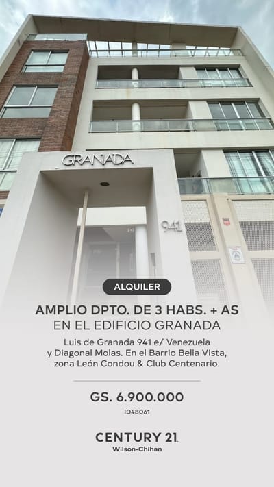 ALQUILO AMPLIO DEPARTAMENTO. de 3 habitaciones. + Área de Servicio 