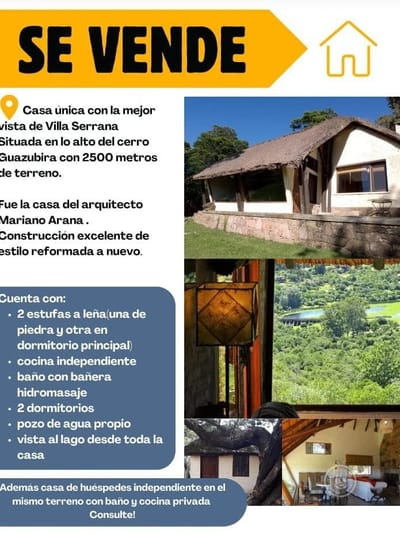 Dueño Vende Espectacular Propiedad Villa Serrana (ex Casa De Mariano Arana).