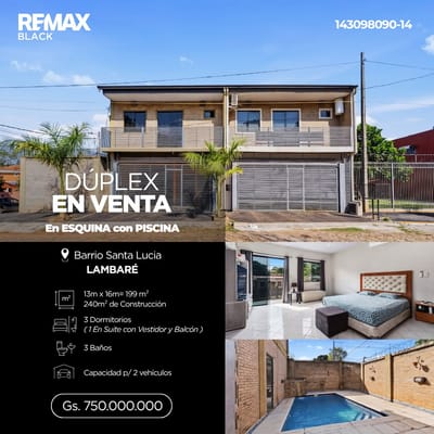 VENTA | DUPLEX en ESQUINA con PISCINA LAMBARÉ