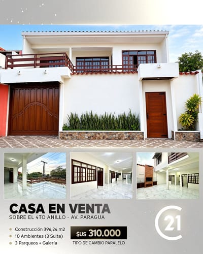 CASA EN VENTA SOBRE EL 4TO ANILLO - AV. PARAGUA