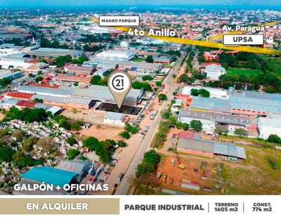 Galpon con oficinas en alquiler en el Parque Industrial