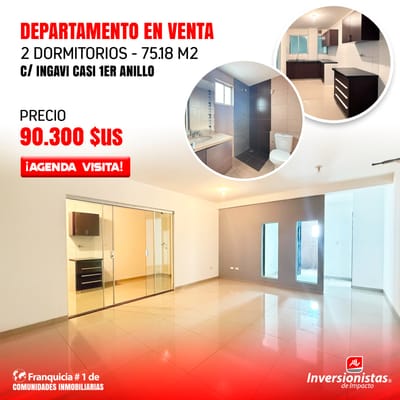 DEPARTAMENTO DE 2 DORMITORIOS + PARQUEO EN VENTA 
