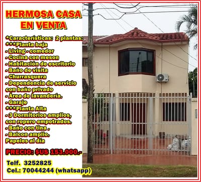 PRECIOSA CASA EN VENTA EN ZONA NORTE (153.000 $US)