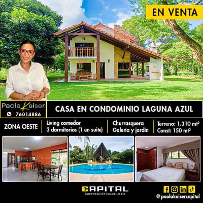 Hermosa casa en venta en Condominio Laguna Azul, Santa Cruz, Bolivia