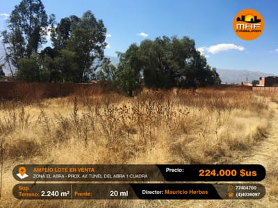 AMPLIO LOTE DE TERRENO EN VENTA 1 CUADRA AVENIDA TÚNEL DEL ABRA