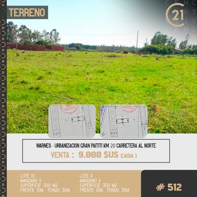Inmueble # 512 TERRENO En urbanización gran paititi km 20 