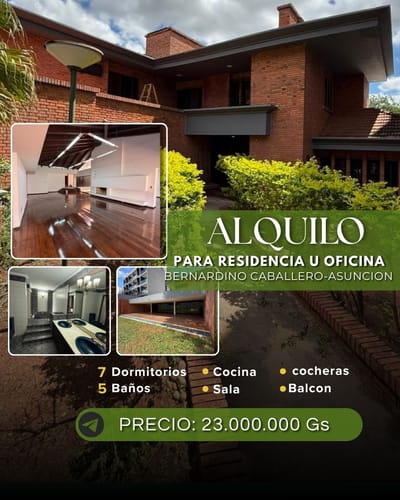 Alquilo Casa para Residencia u Oficina en Bernardino Caballero Asuncion 