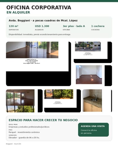 OFICINA CORPORATIVA EN ALQUILER – AVDA. BOGGIANI