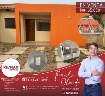  CASA A ESTRENAR EN VENTA BARRIO GUAPILO 8VO ANILLO 