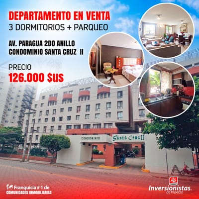 DEPARTAMENTO EN VENTA DE TRES DORMITORIOS MÁS PARQUEO 